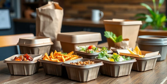 Café table with compostable takeaway containers.