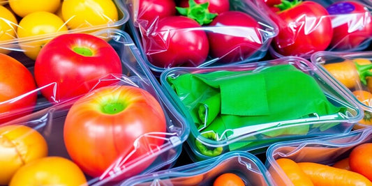 Food items protected by clear packaging layers.
