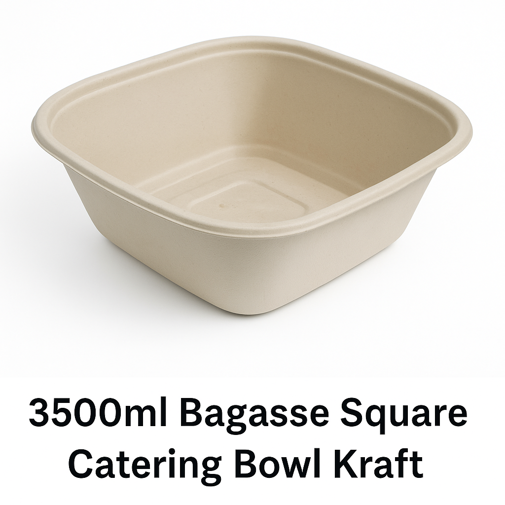 3500ml Bagasse Square Catering Bowl Kraft