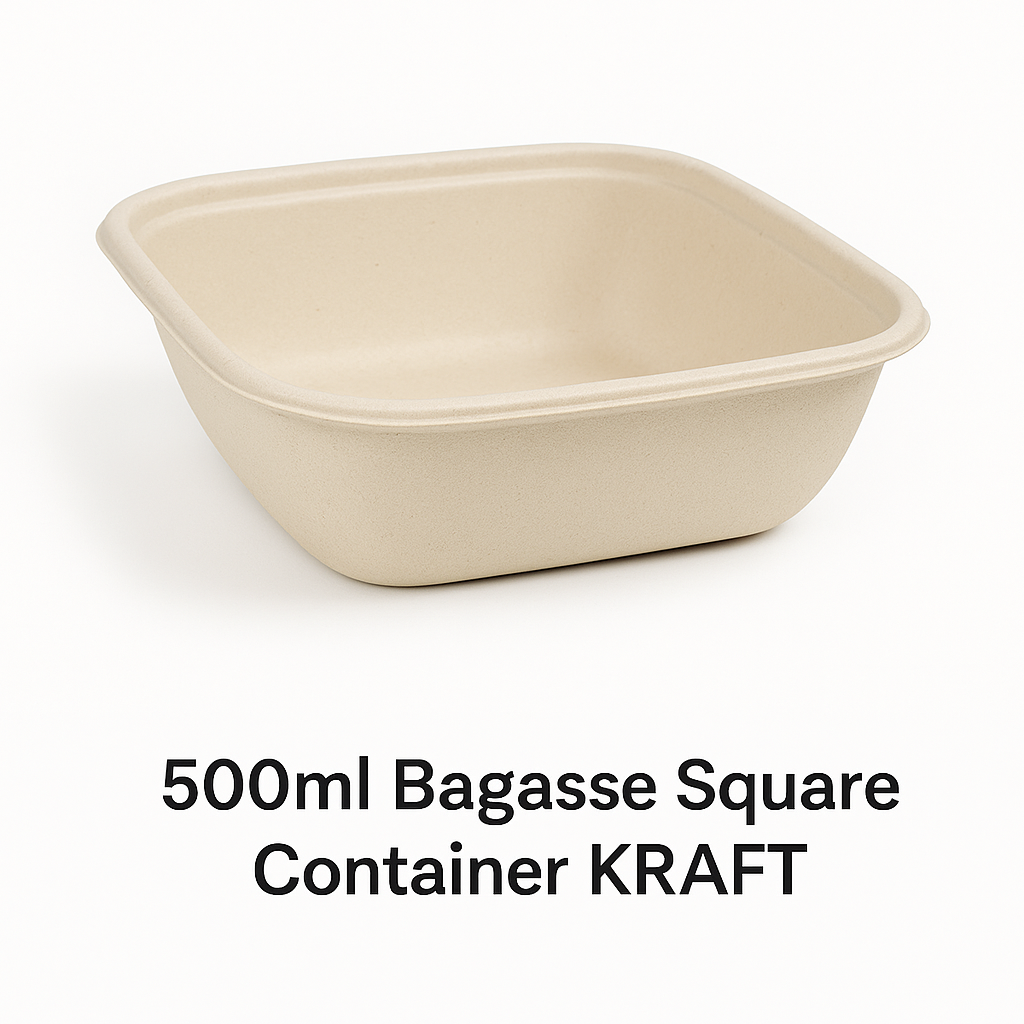 600ml Bagasse Rectangular Container KRAFT