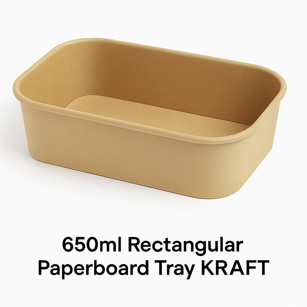 650ml Rectangular Paperboard Tray KRAFT with Paper Lids