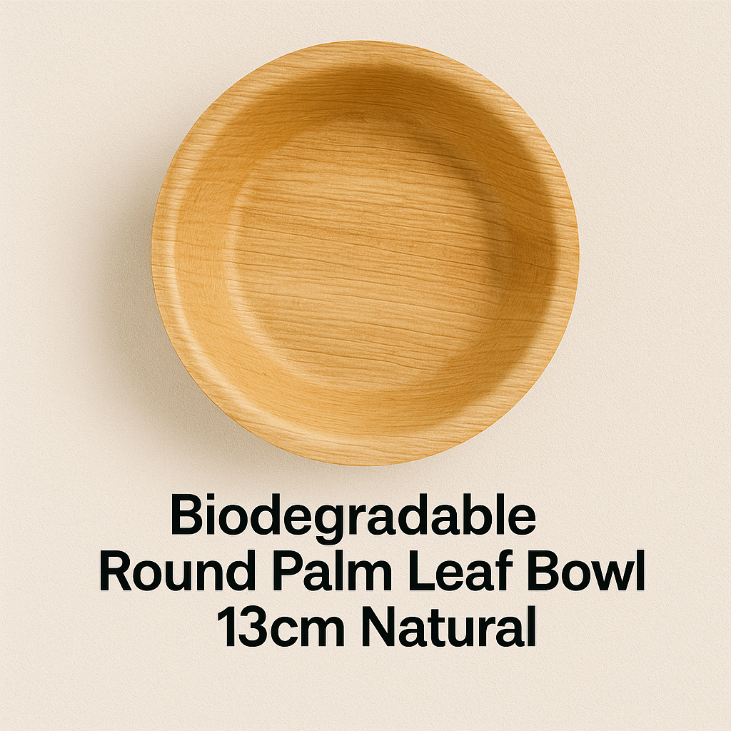 Biodegradable Round Palm Leaf Bowl 13cm Natural