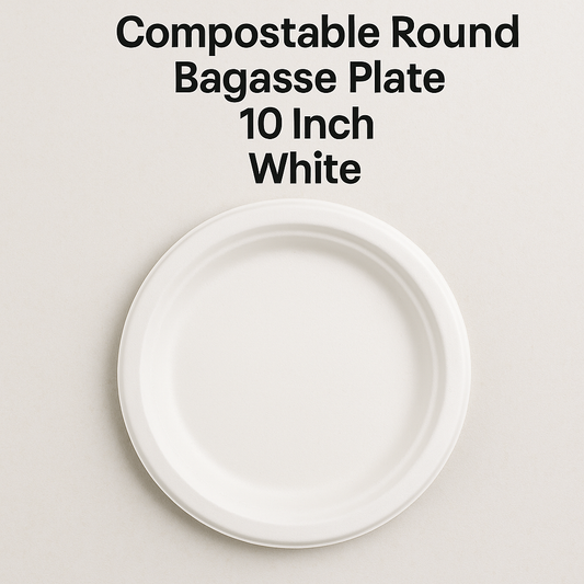 Compostable Round Bagasse Plate 10 Inch White