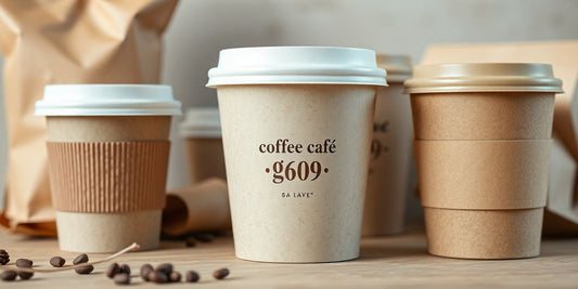 Bespoke compostable coffee cups stacked neatly.