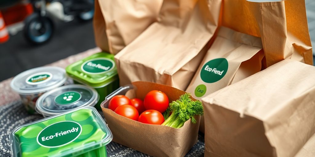 Sustainable food containers on a London street.