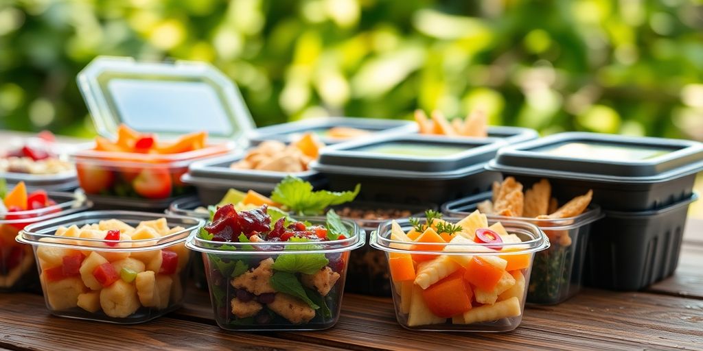 Biodegradable containers at a garden party.
