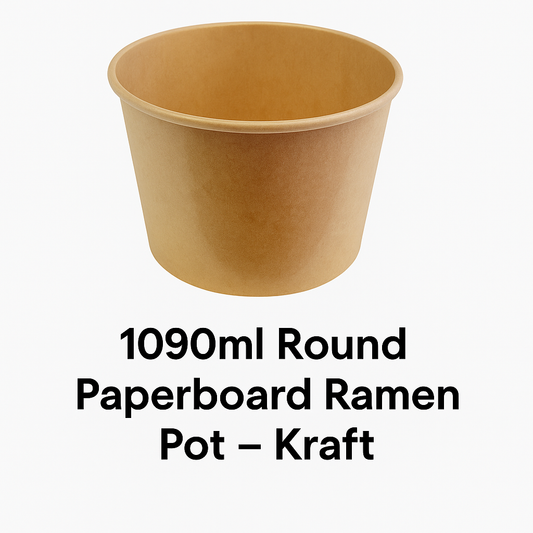 1090ml Round Paperboard Ramen Pots €“ Kraft Takeaway Bowls for Hot Noodles & Soups