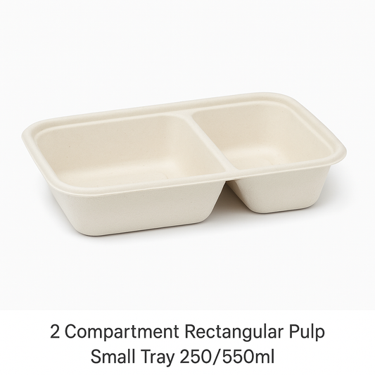 2 Compartment Rectangular Pulp Small Tray 250/550ml KRAFT