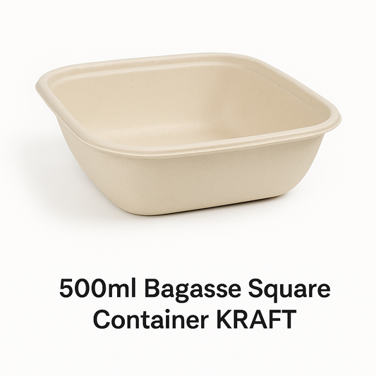 600ml Bagasse Rectangular Container KRAFT