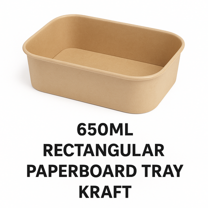 650ml Rectangular Paperboard Tray KRAFT with Paper Lids