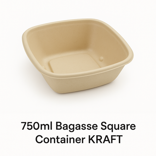 750ml Bagasse Square Container KRAFT