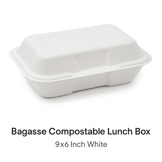 Bagasse Compostable Lunch Box 9x6 Inch White