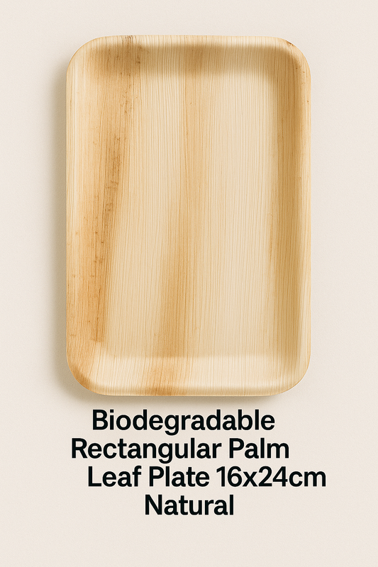 Biodegradable Rectangular Palm Leaf Plate 16x24cm Natural