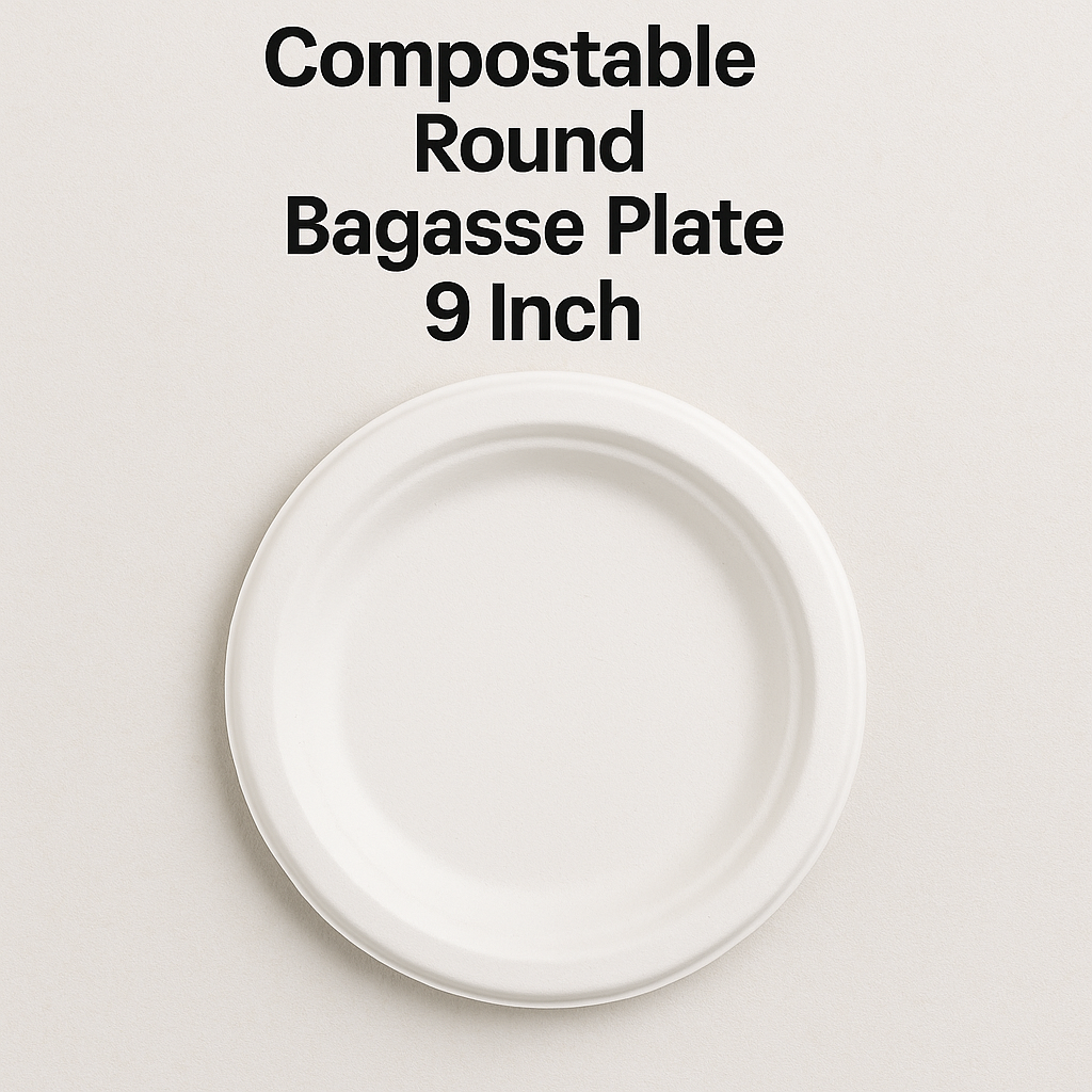 Compostable Round Bagasse Plate 7 Inch White