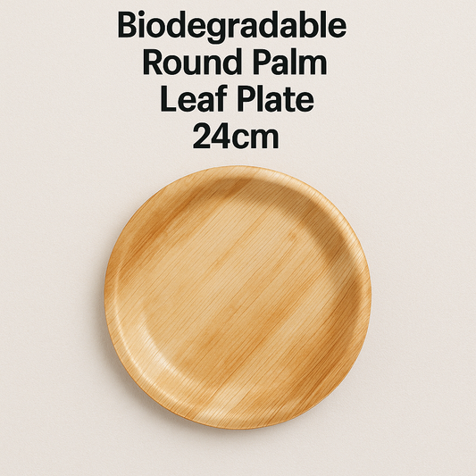 Biodegradable Round Palm Leaf Plate 24cm Natural