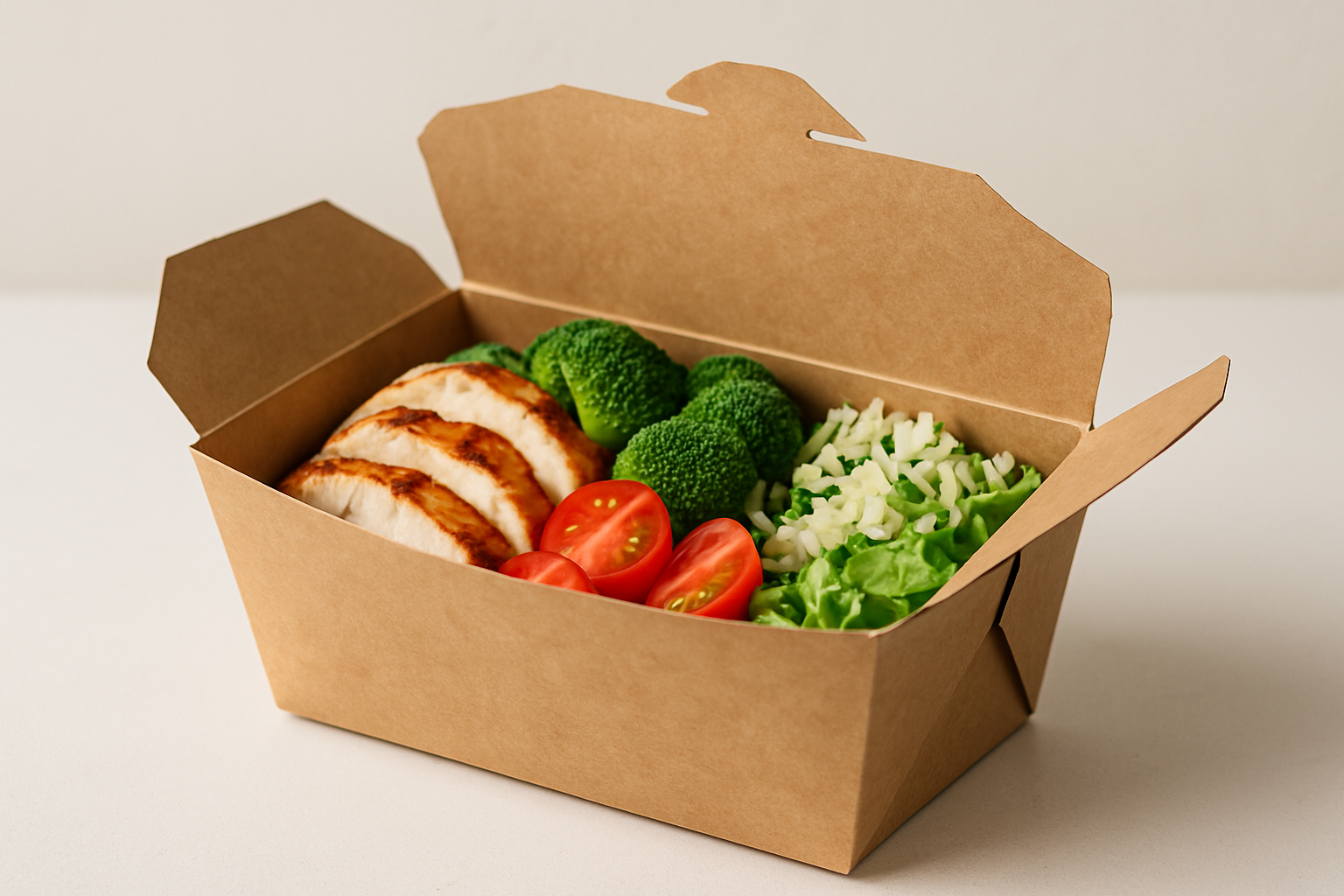 kraft food container with food in it 